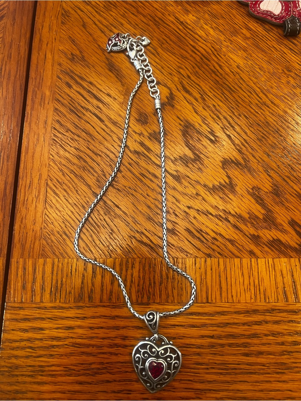 Brighton Silver-Tone Heart Necklace with Red Center